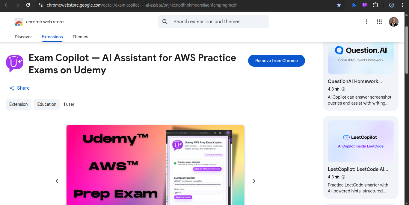 Chrome store listing