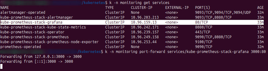 Local Kubernetes Grafana port forwarding
