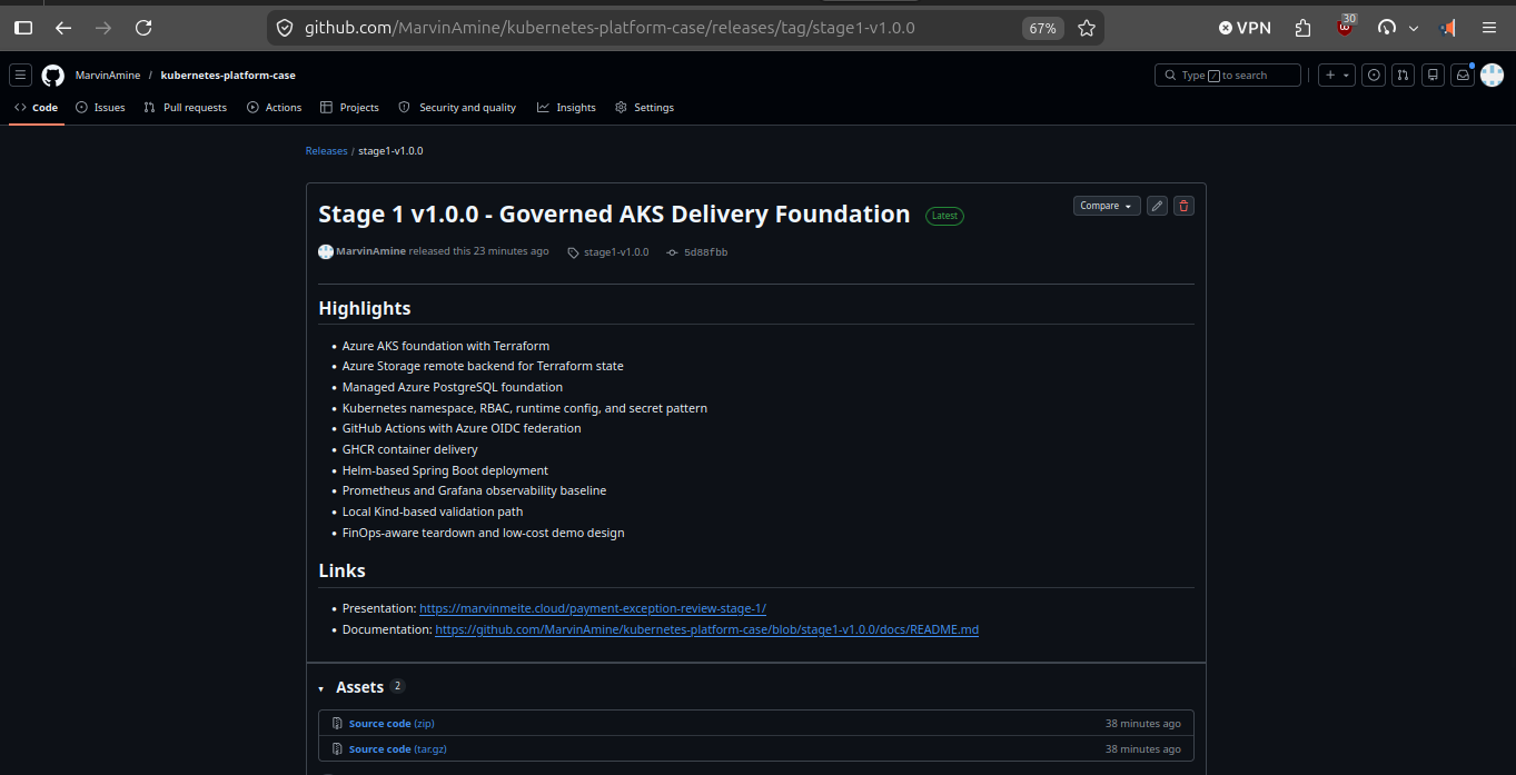 GitHub release proof for Stage 1 v1.0.0
